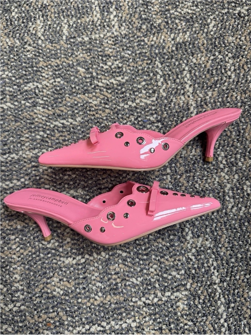 Jeffrey Campbell Hot Pink Patent Leather Grommet Pointed Toe Slip On Heels 6